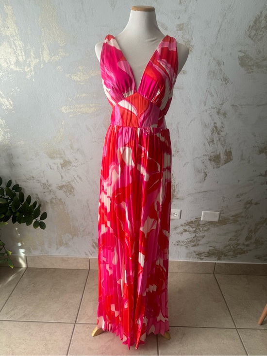 Flying Tomato Pants - Flying Tomato Pink & Red Abstract Print Maxi Jumpsuit